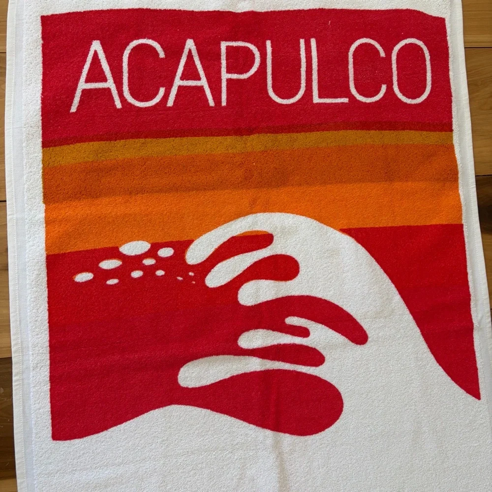 La Josefina Vintage Acapulco Beach Towel NOS Red Orange White 30.5
